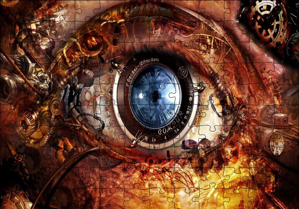 Mekanik İnsan ve Gözü Puzzle Yapboz MDF Ahşap