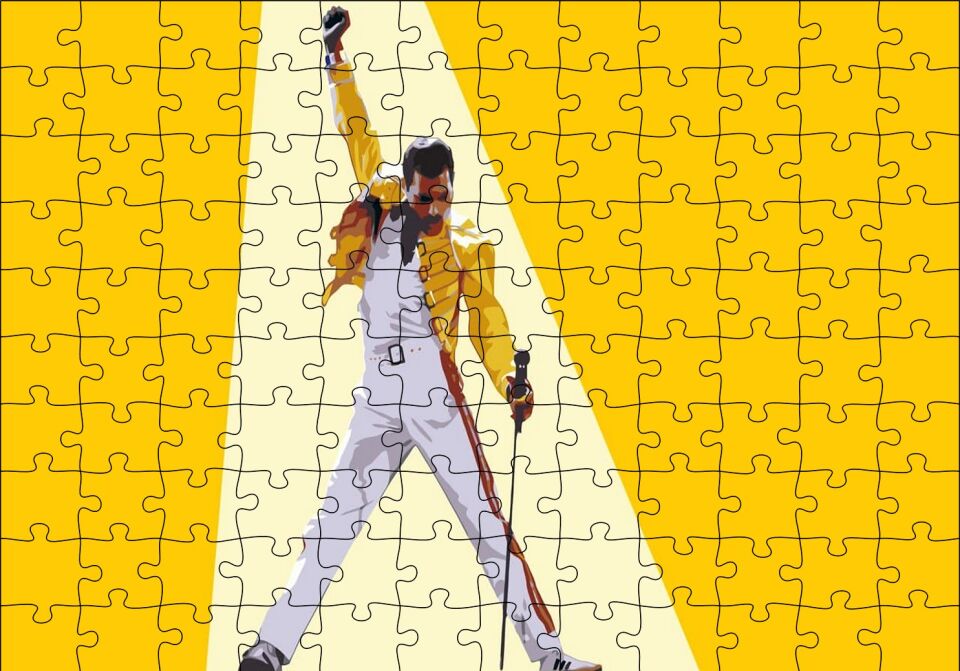 Freddie Mercury Sarı Zemin Puzzle Yapboz MDF Ahşap 120 Parça 24 cm X 34 cm