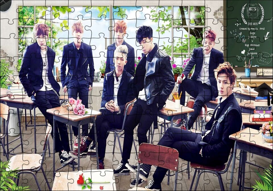 BTS Koreli Gençler Puzzle Yapboz MDF Ahşap 120 Parça 24 cm X 34 cm