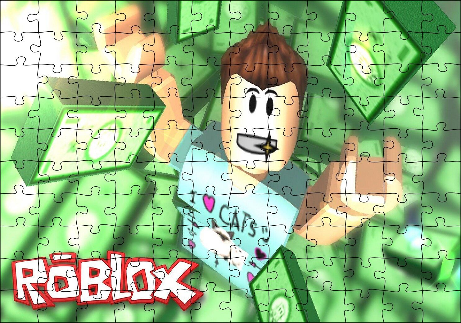 Mutlu Röblox Görseli Puzzle Yapboz MDF Ahşap 120 Parça 24 cm X 34 cm