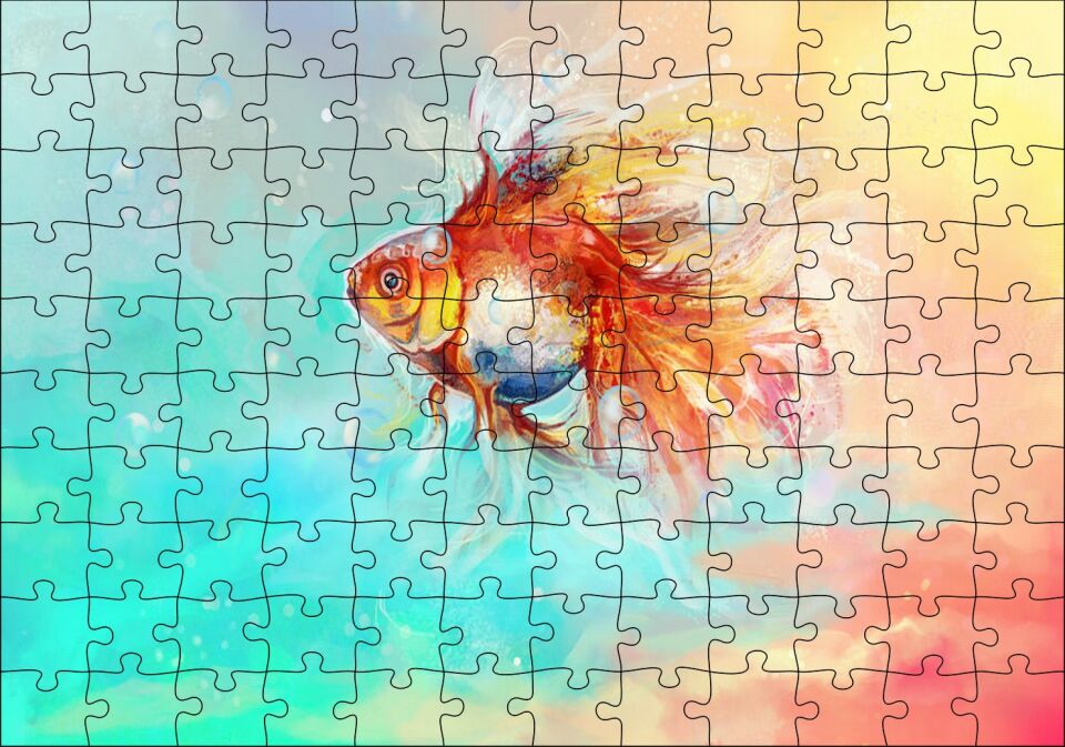 Rengarenk Sularda Yüzen Japon Balığı Puzzle Yapboz MDF Ahşap 120 Parça 24 cm X 34 cm