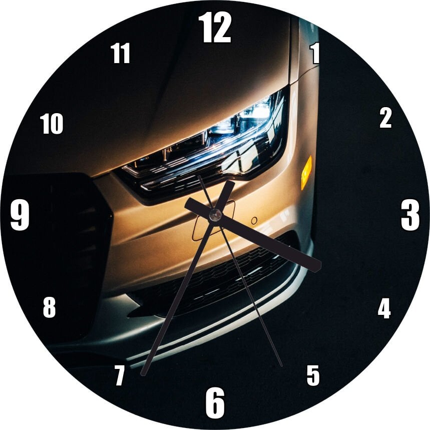 Bal Rengi Araç Sol Ön Far Detay Karanlık Arkaplan Mdf Ahşap Duvar Saati