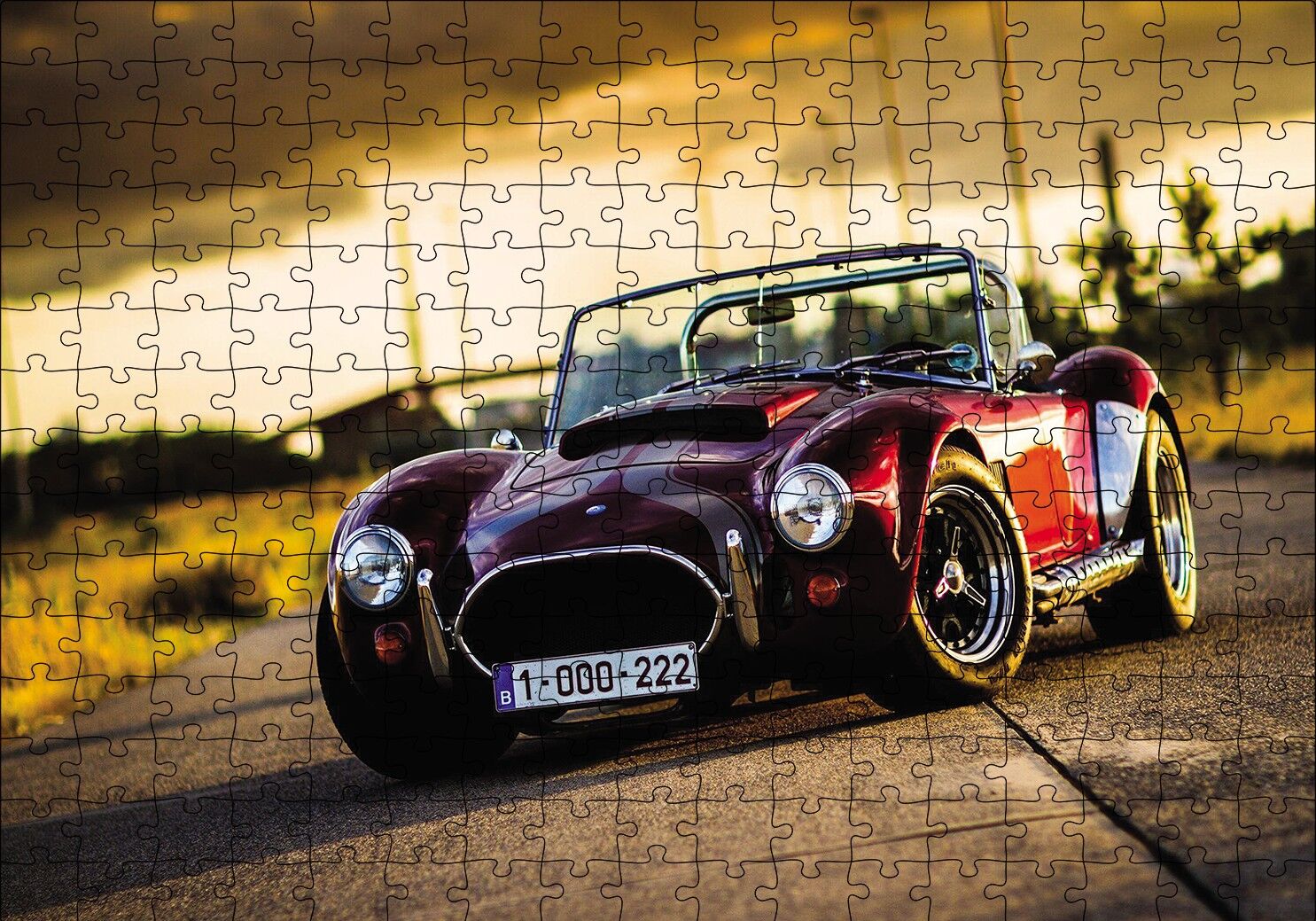 Klasik Bordo Otomobil Puzzle Yapboz MDF Ahşap 255 Parça 34 cm X 49 cm