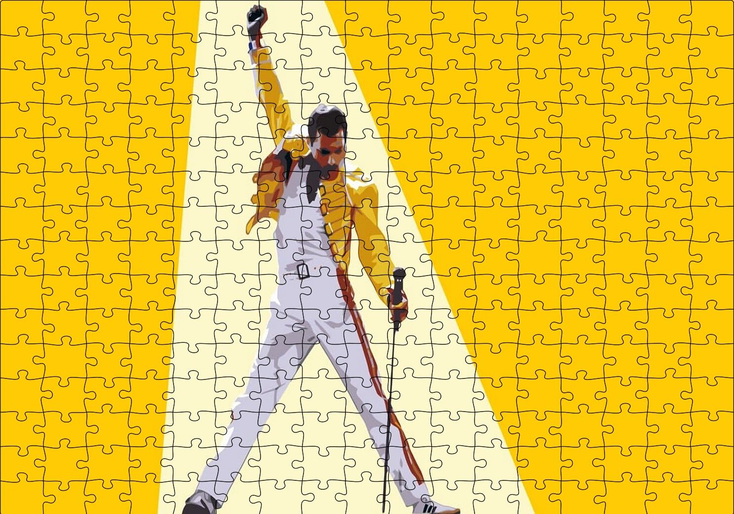 Freddie Mercury Sarı Zemin Puzzle Yapboz MDF Ahşap 255 Parça 34 cm X 49 cm