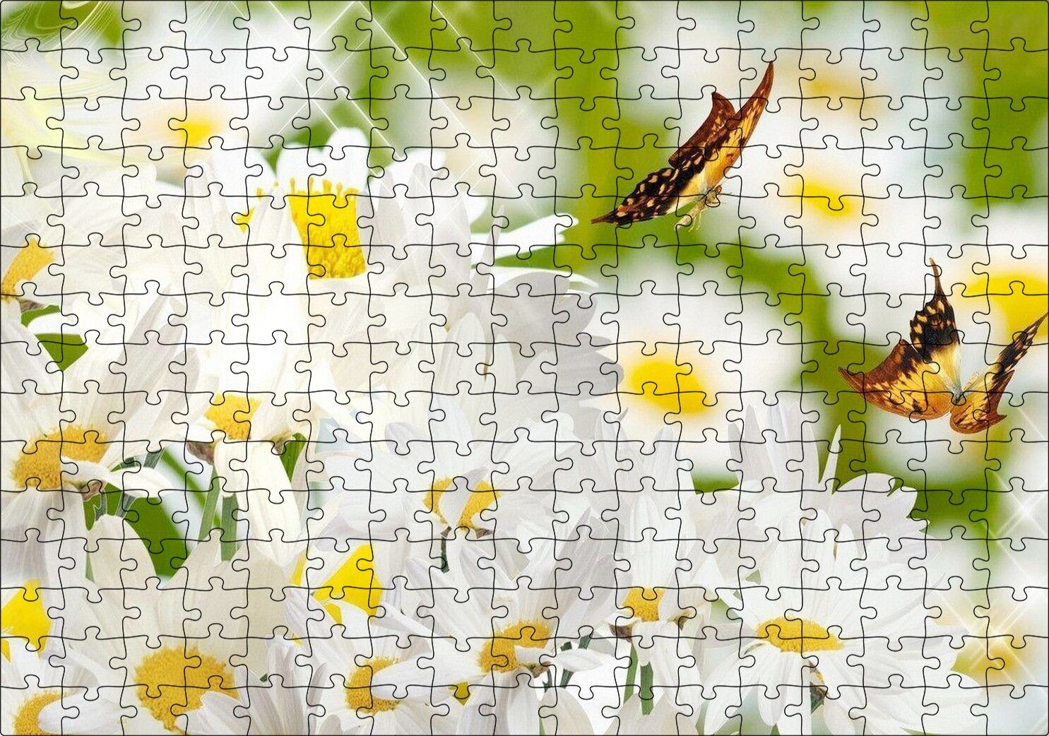 Papatyalar ve İki Küçük Kelebek Puzzle Yapboz MDF Ahşap 255 Parça 34 cm X 49 cm