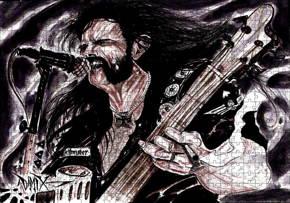 Motörhead Lemmy Kilmister Elektrogitar Karikatürize Çizim Puzzle Yapboz MDF Ahşap 500 Parça 49 cm X 68 cm