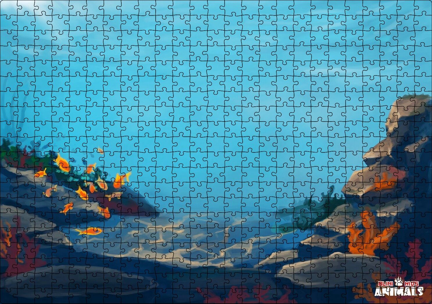 Okyanus Dibinde Turuncu Balıklar Kum ve Kayalar Puzzle Yapboz MDF Ahşap 500 Parça 49 cm X 68 cm