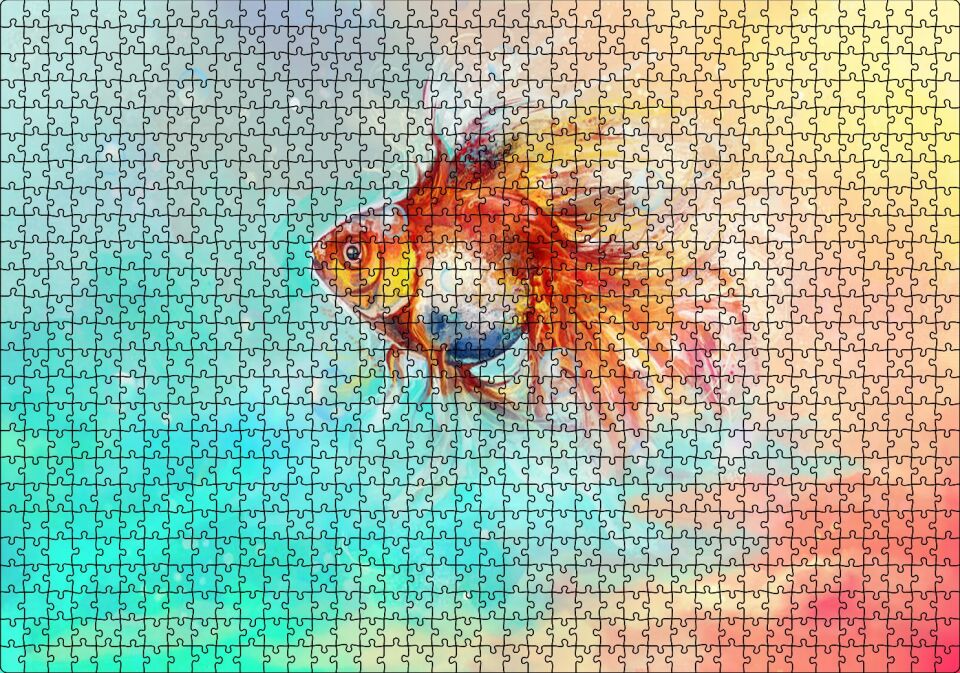 Rengarenk Sularda Yüzen Japon Balığı Puzzle Yapboz MDF Ahşap 1000 Parça 49 cm X 68 cm