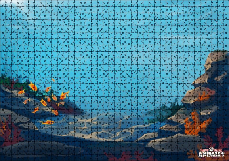 Okyanus Dibinde Turuncu Balıklar Kum ve Kayalar Puzzle Yapboz MDF Ahşap 1000 Parça 49 cm X 68 cm