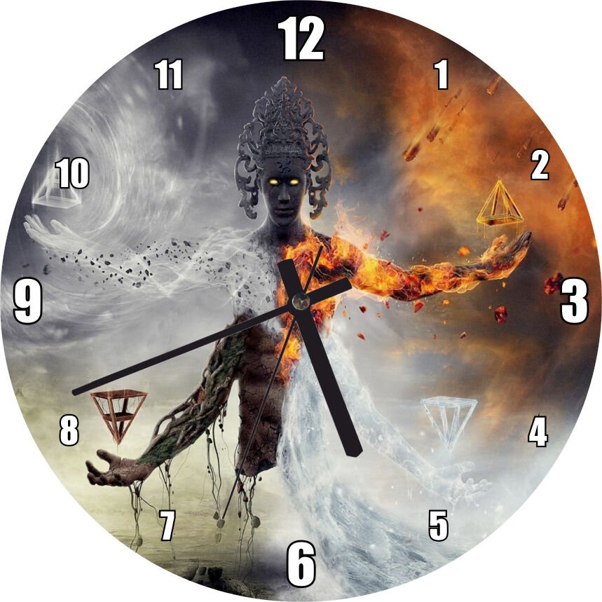 Ateş Toprak Su ve Rüzgar Büyücü Mdf Ahşap Duvar Saati