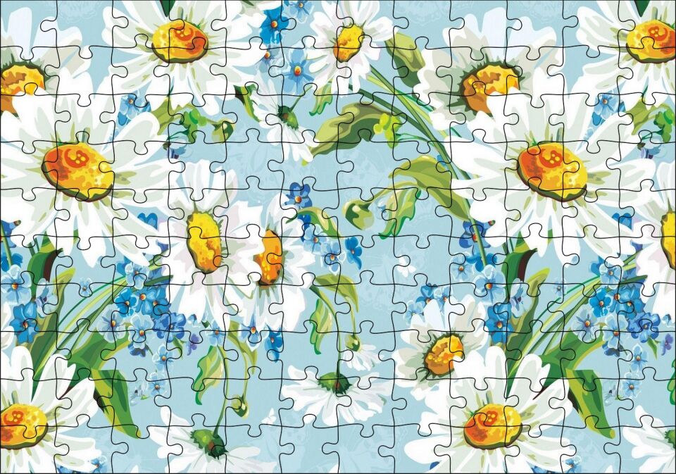 Papatyalar ve Menekşeler Dijital Çizim Puzzle Yapboz MDF Ahşap 120 Parça 24 cm X 34 cm