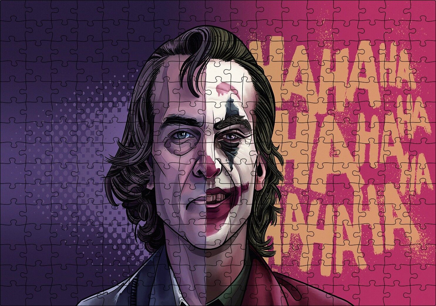 Joker Joaquin Phoenix Hahaha Karikatürize Puzzle Yapboz MDF Ahşap 255 Parça 34 cm X 49 cm