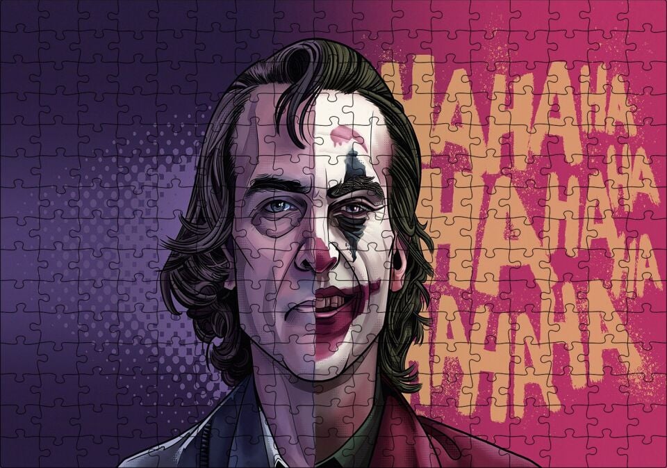 Joker Joaquin Phoenix Hahaha Karikatürize Puzzle Yapboz MDF Ahşap 255 Parça 34 cm X 49 cm