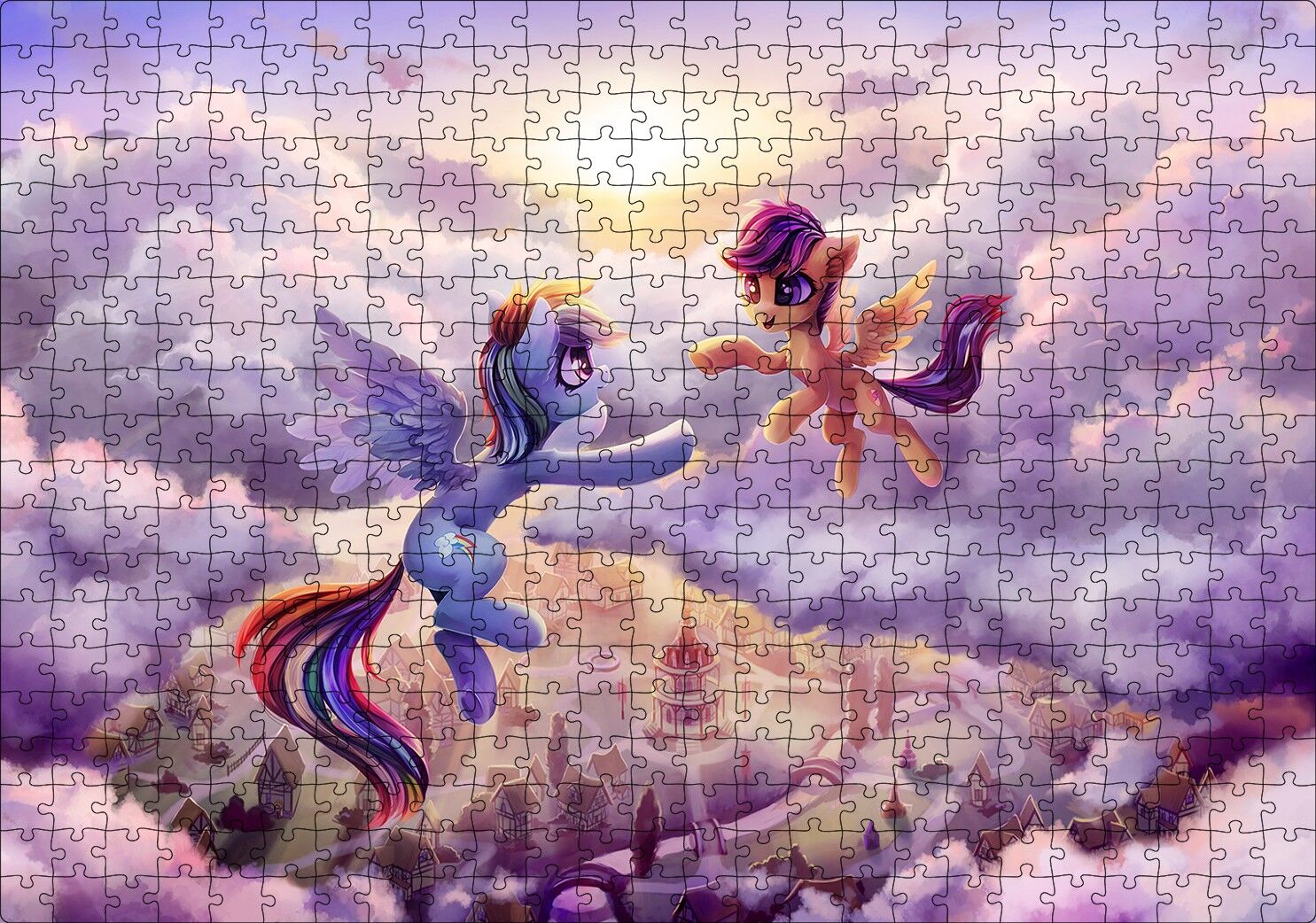 Bulutların Üzerinde İki Midilli Şehrin Üzerinde Görsel Puzzle Yapboz MDF Ahşap 500 Parça 49 cm X 68 cm