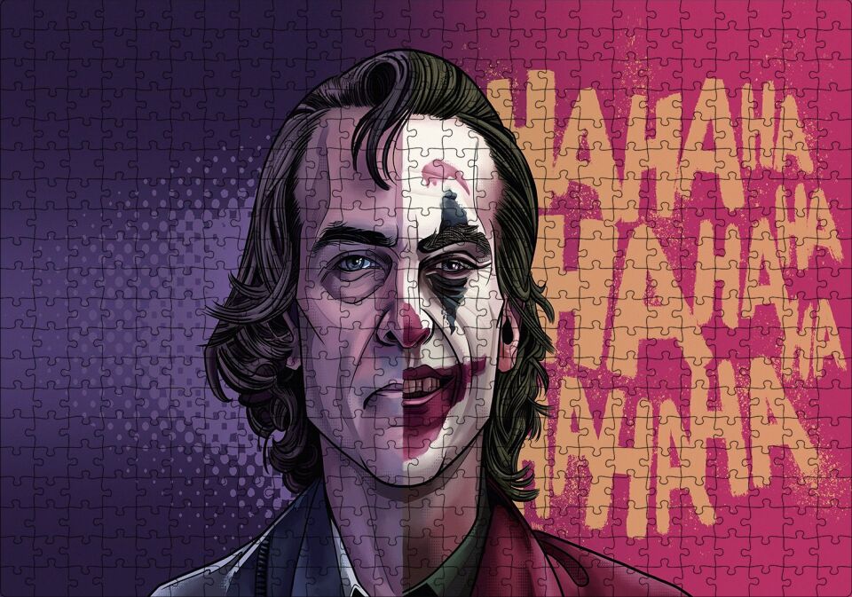 Joker Joaquin Phoenix Hahaha Karikatürize Puzzle Yapboz MDF Ahşap 500 Parça 49 cm X 68 cm