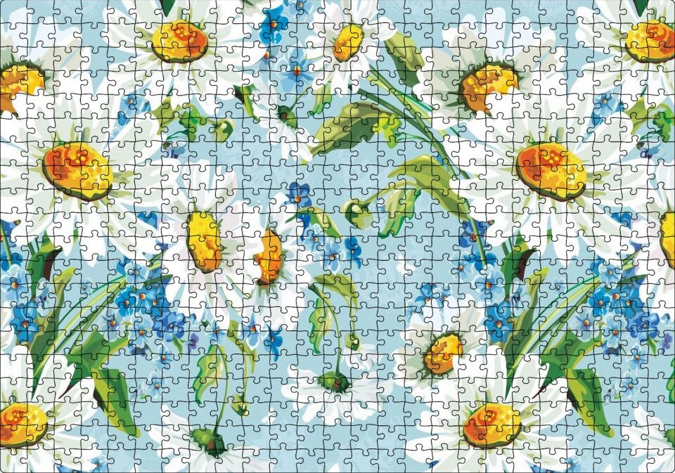 Papatyalar ve Menekşeler Dijital Çizim Puzzle Yapboz MDF Ahşap 500 Parça 49 cm X 68 cm
