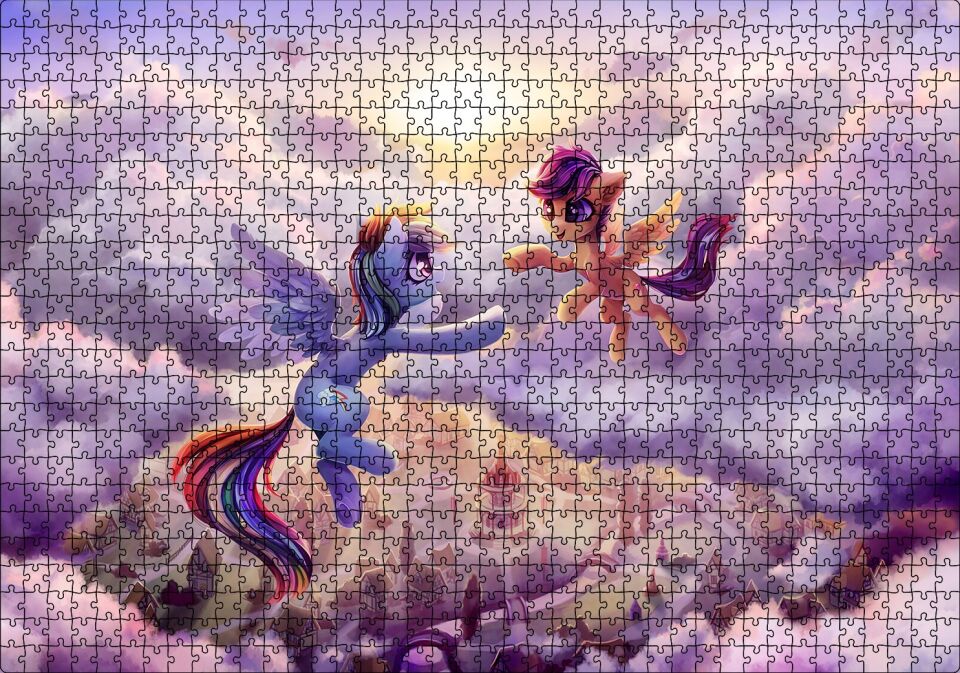 Bulutların Üzerinde İki Midilli Şehrin Üzerinde Görsel Puzzle Yapboz MDF Ahşap 1000 Parça 49 cm X 68 cm
