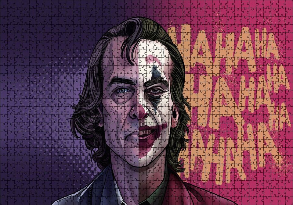 Joker Joaquin Phoenix Hahaha Karikatürize Puzzle Yapboz MDF Ahşap 1000 Parça 49 cm X 68 cm