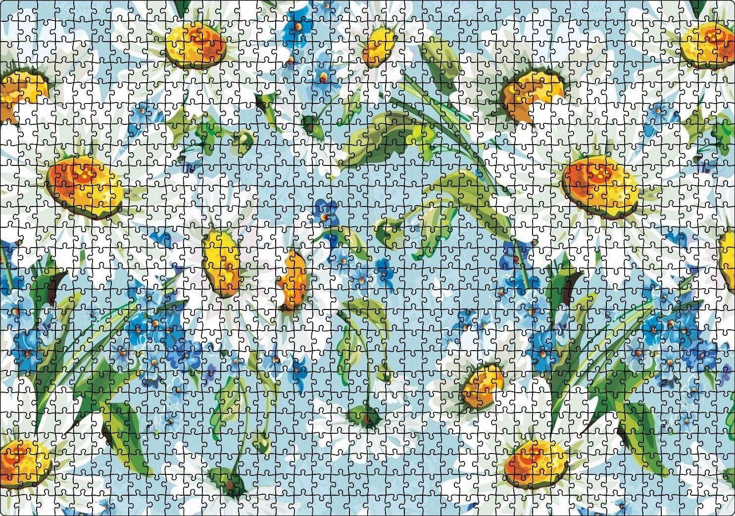 Papatyalar ve Menekşeler Dijital Çizim Puzzle Yapboz MDF Ahşap 1000 Parça 49 cm X 68 cm