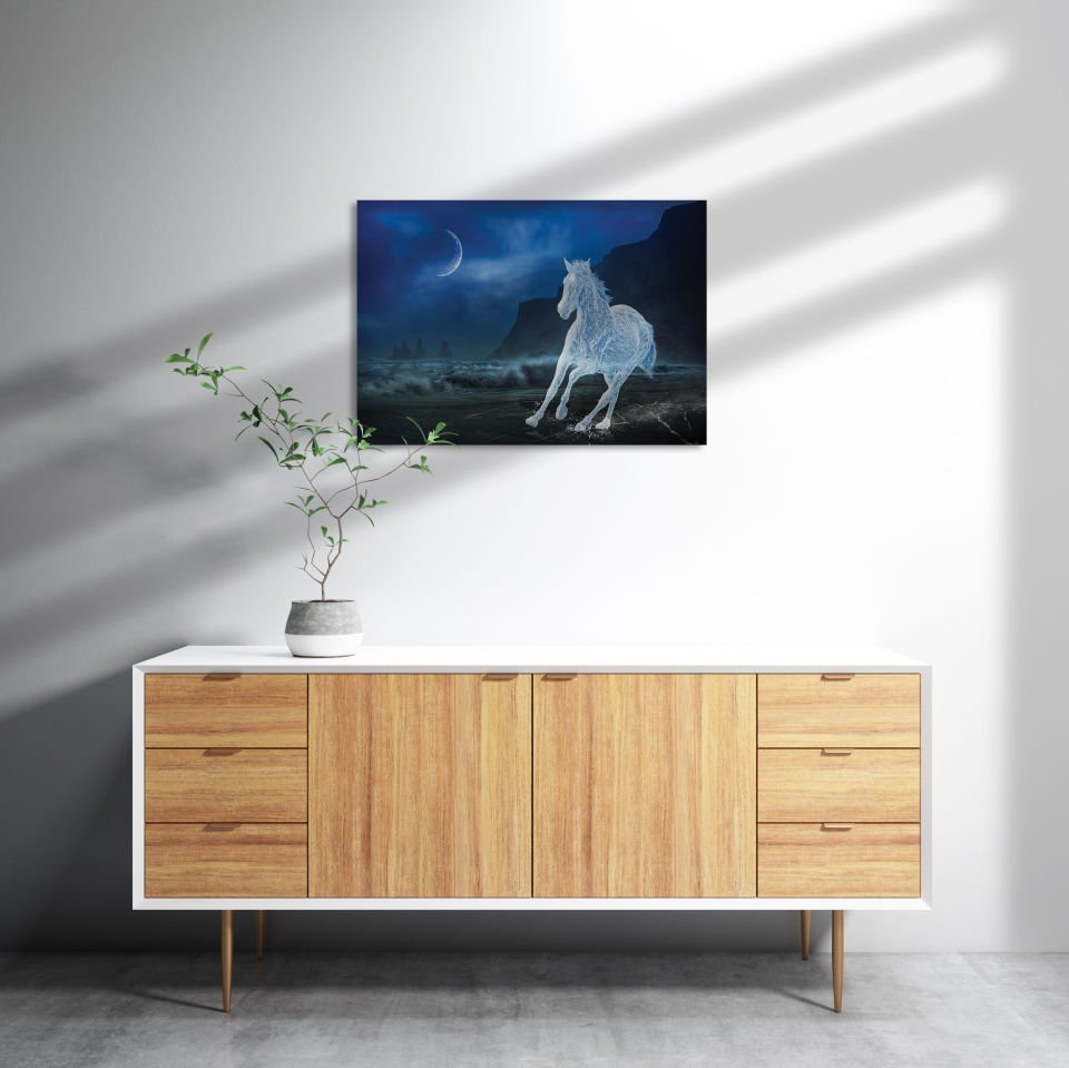 Buzlu At Gece Fantastik MDF Akşap Duvar Tablo 25x35 cm