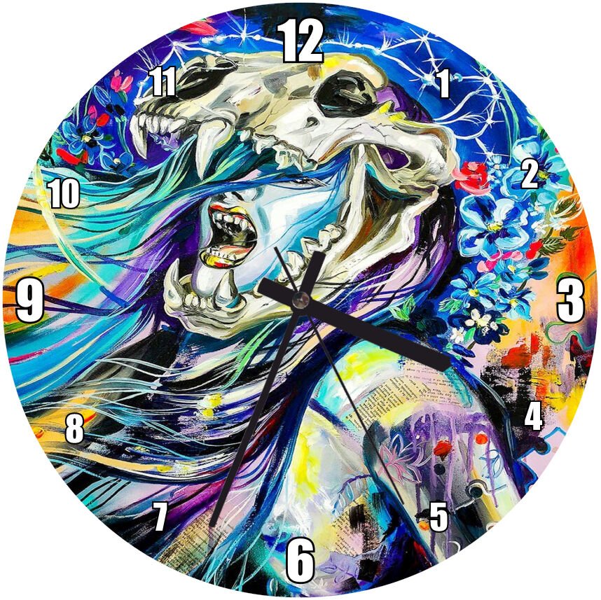 Zodyak Aslan Burcu Sürrealist Portre Görseli Mdf Ahşap Duvar Saati 50 cm Çap