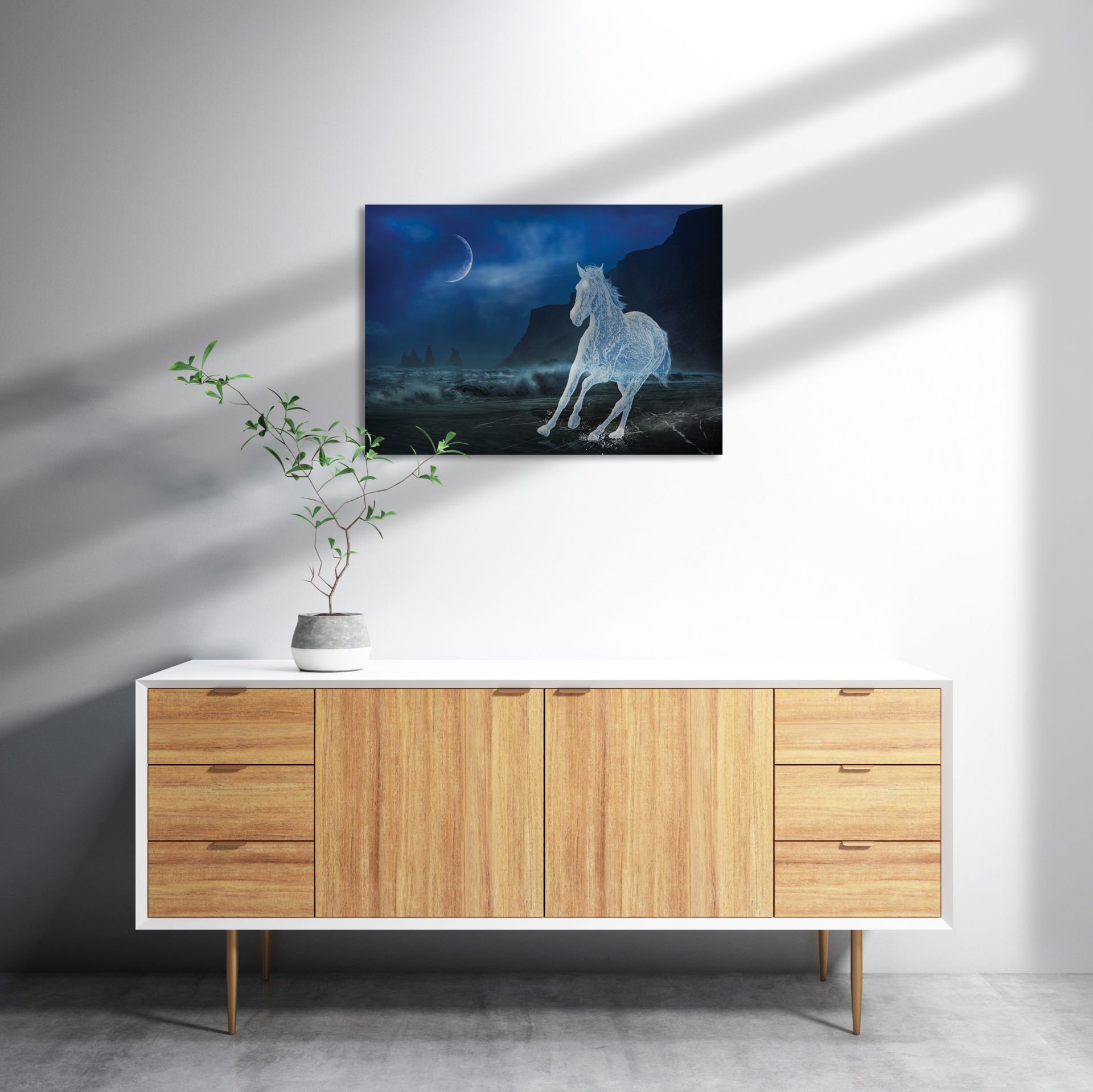 Buzlu At Gece Fantastik MDF Akşap Duvar Tablo 35x50 cm