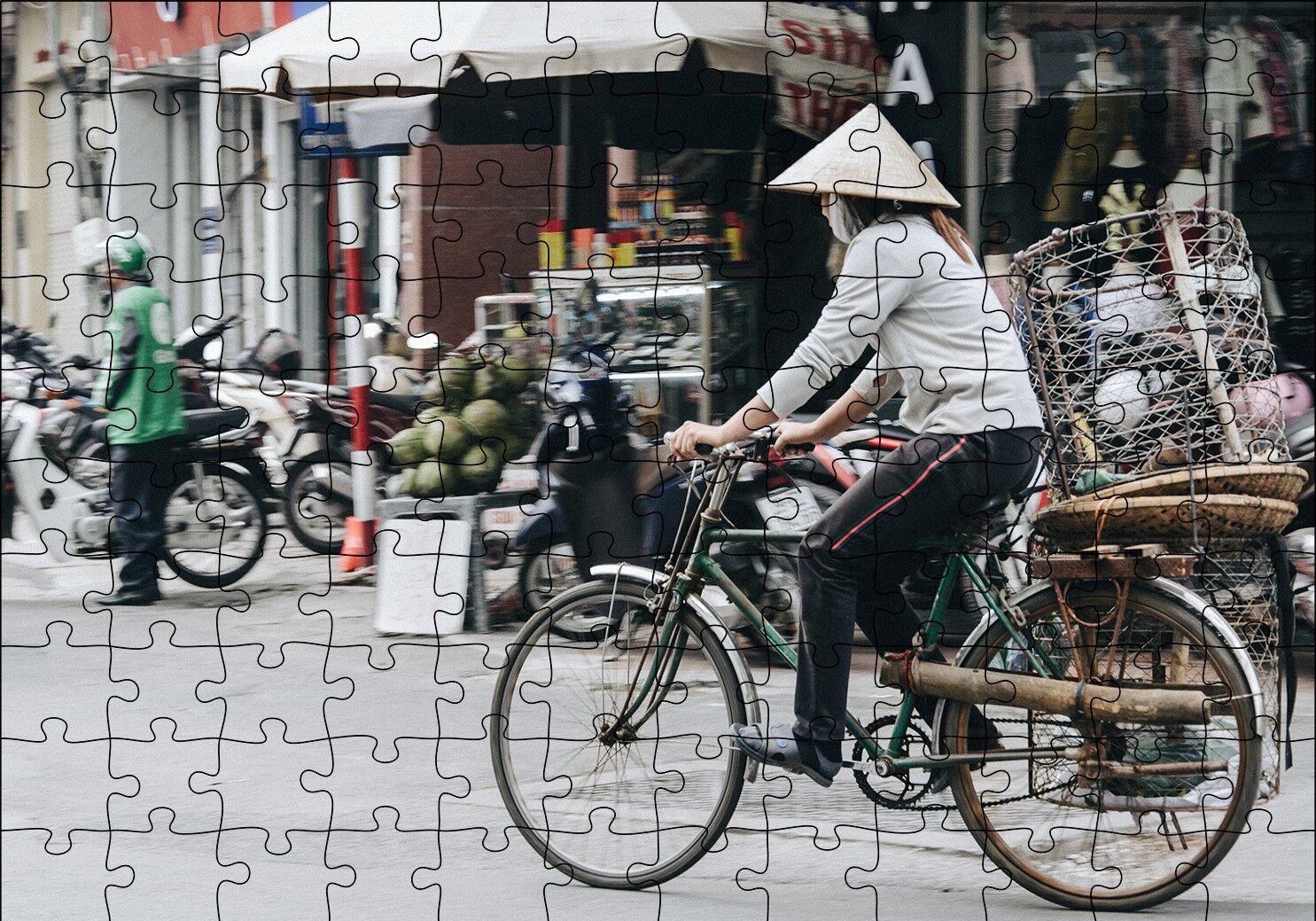Bisikletli Uzakdoğulu Puzzle Yapboz MDF Ahşap 120 Parça 24 cm X 34 cm