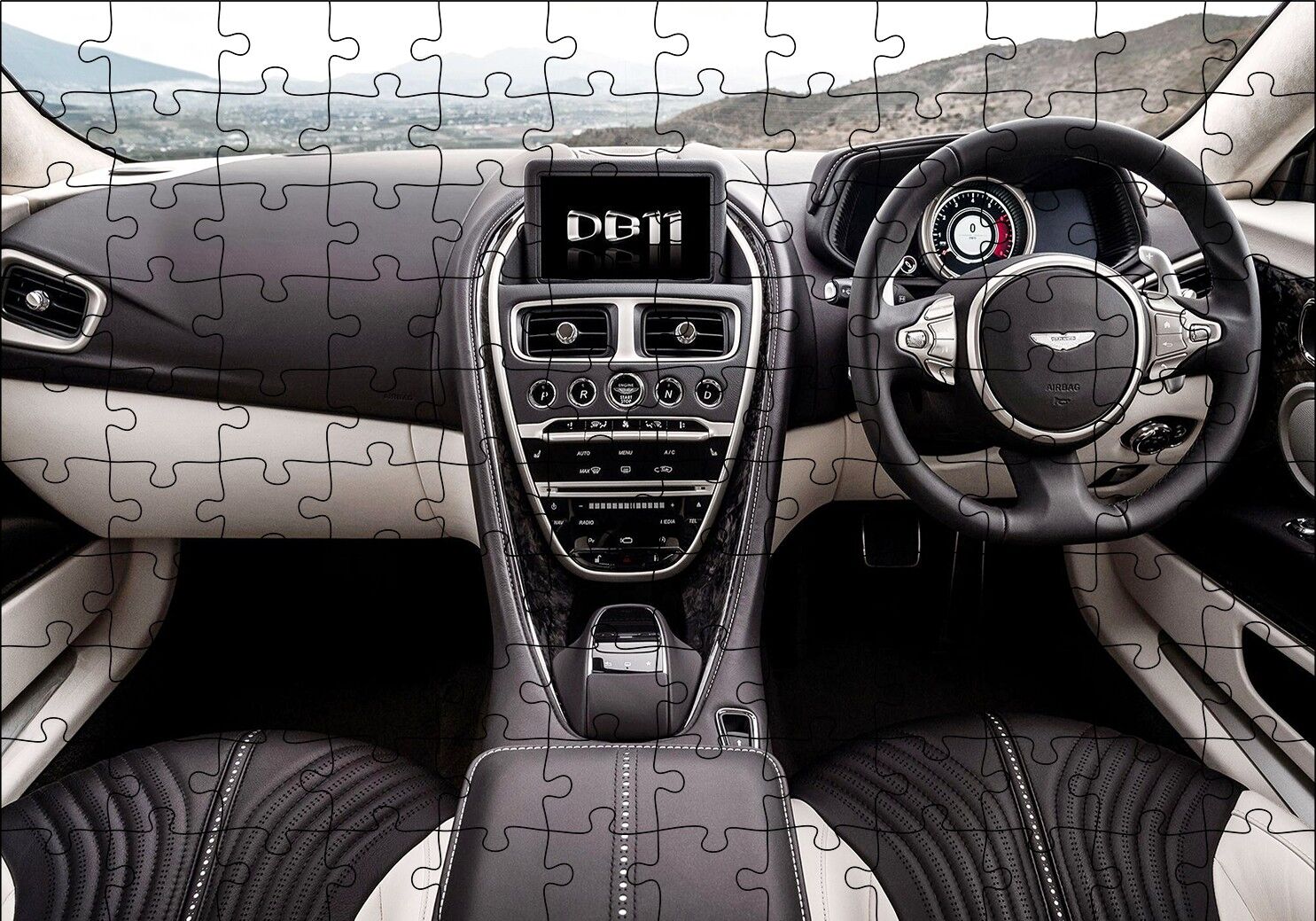 Aston Martin DB11 Kokpit Puzzle Yapboz MDF Ahşap 120 Parça 24 cm X 34 cm