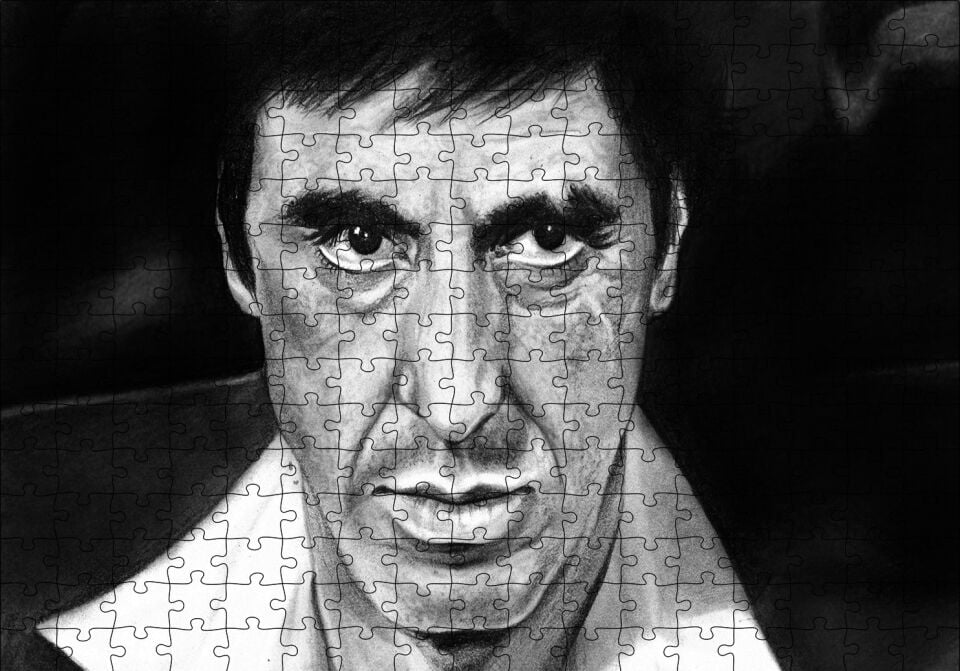 Al Pacino Karakalem Çizim Puzzle Yapboz MDF Ahşap 255 Parça 34 cm X 49 cm