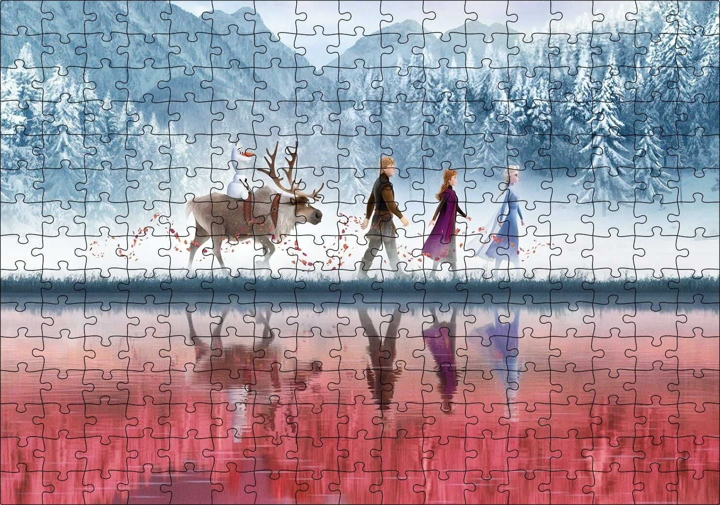 Buzlar Kraliçesi Ve Arkadaşları Animasyon Puzzle Yapboz MDF Ahşap 255 Parça 34 cm X 49 cm