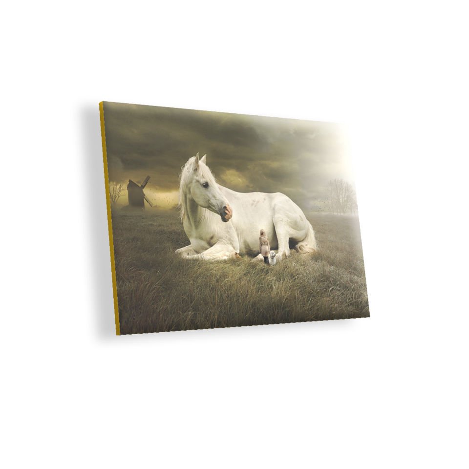 At Köpek Kız Çocuğu Fantatik MDF Akşap Duvar Tablo 25x35 cm