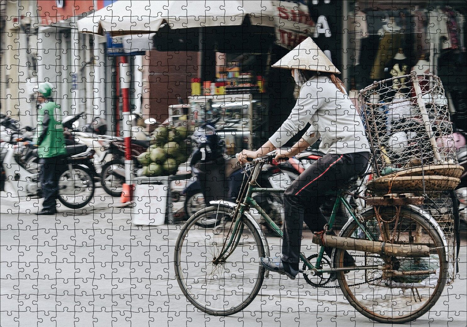 Bisikletli Uzakdoğulu Puzzle Yapboz MDF Ahşap 500 Parça 49 cm X 68 cm