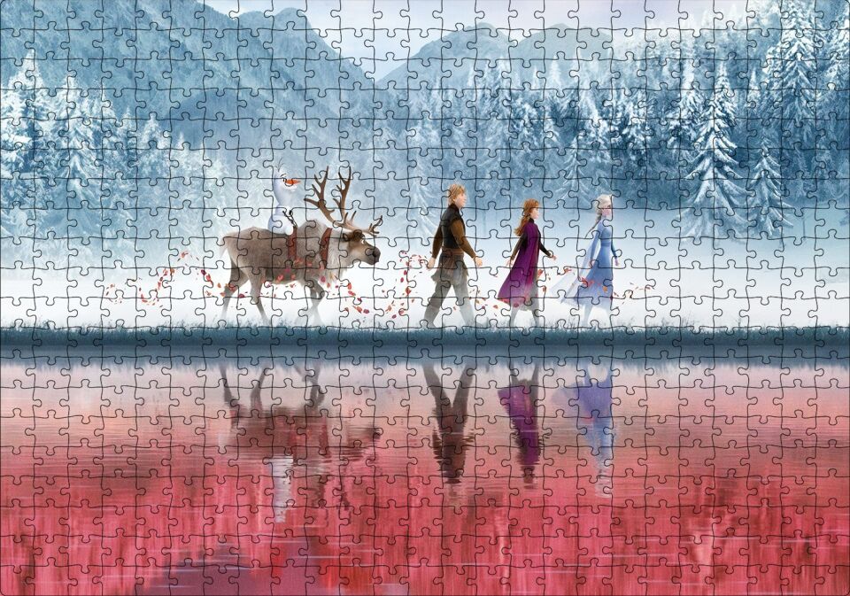 Buzlar Kraliçesi Ve Arkadaşları Animasyon Puzzle Yapboz MDF Ahşap 500 Parça 49 cm X 68 cm