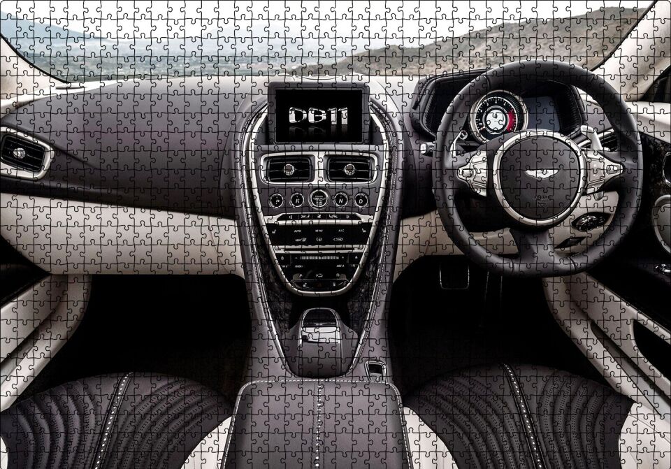 Aston Martin DB11 Kokpit Puzzle Yapboz MDF Ahşap 1000 Parça 49 cm X 68 cm