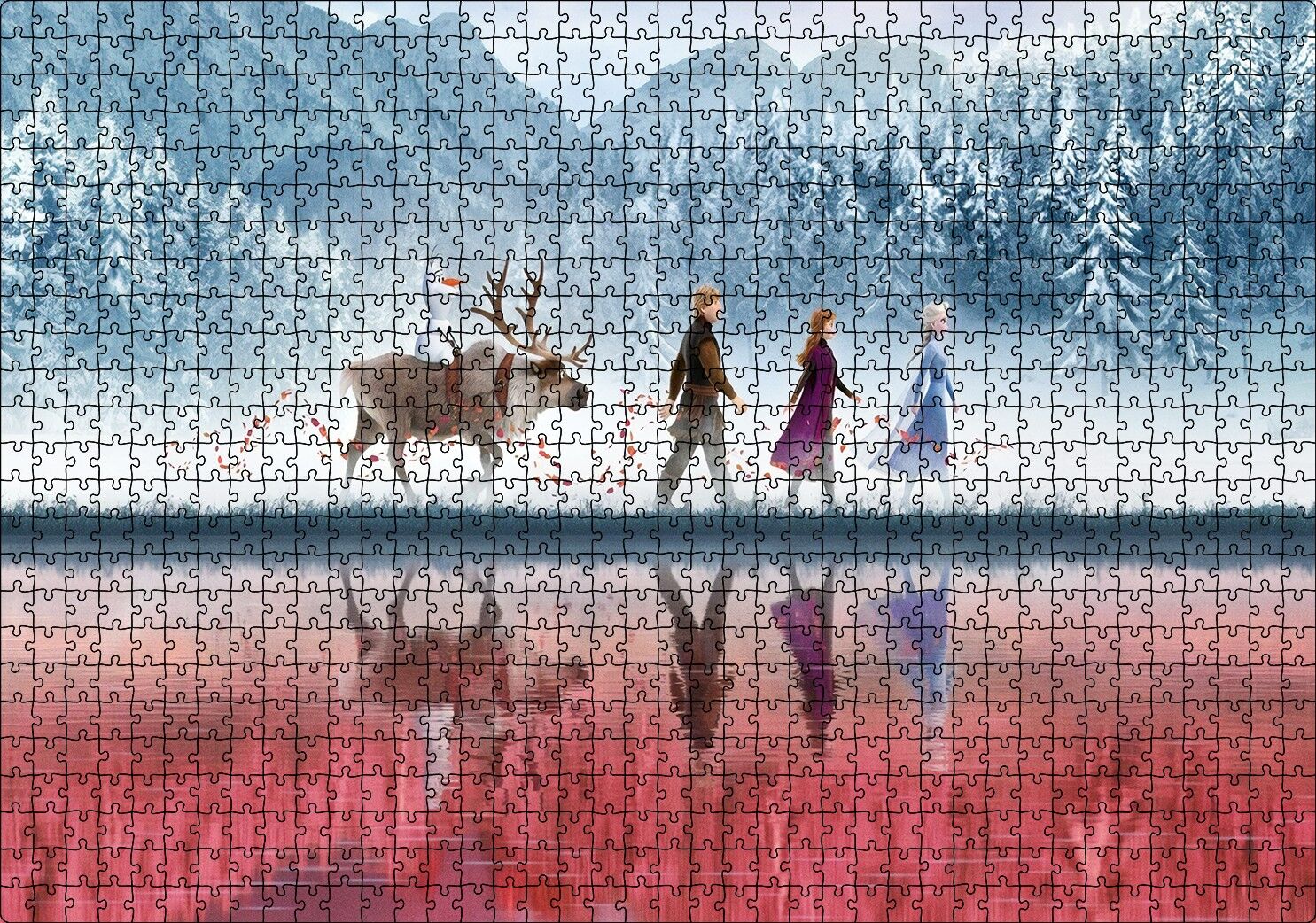 Buzlar Kraliçesi Ve Arkadaşları Animasyon Puzzle Yapboz MDF Ahşap 1000 Parça 49 cm X 68 cm