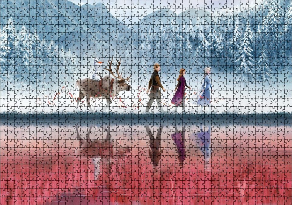 Buzlar Kraliçesi Ve Arkadaşları Animasyon Puzzle Yapboz MDF Ahşap 1000 Parça 49 cm X 68 cm
