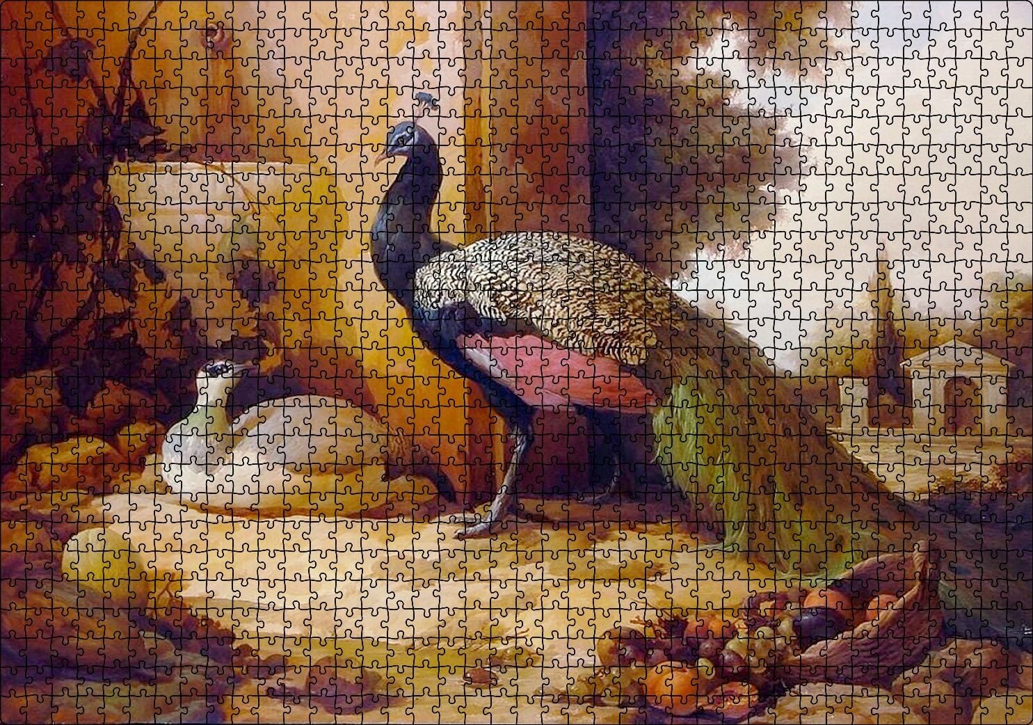 Saray Bahçesinde Bir Çift Tavuskuşu Puzzle Yapboz MDF Ahşap 1000 Parça 49 cm X 68 cm