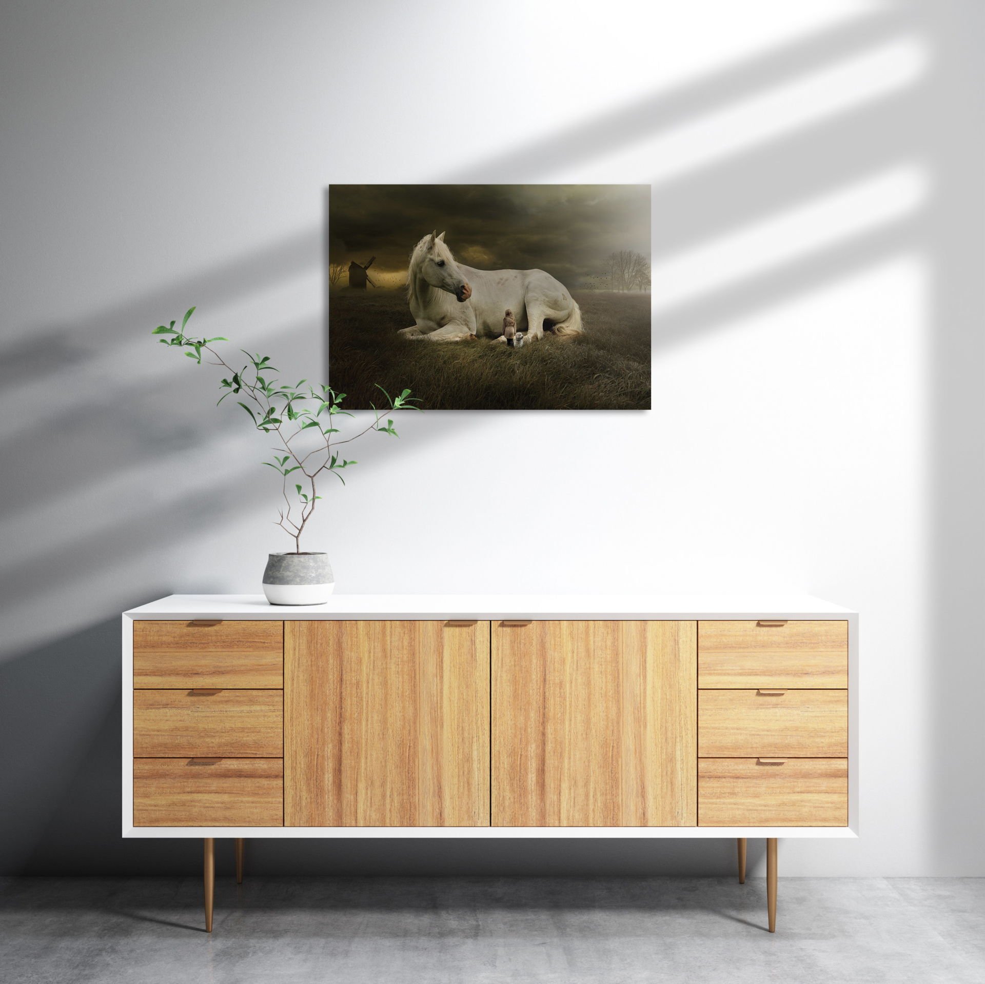 At Köpek Kız Çocuğu Fantatik MDF Akşap Duvar Tablo 35x50 cm