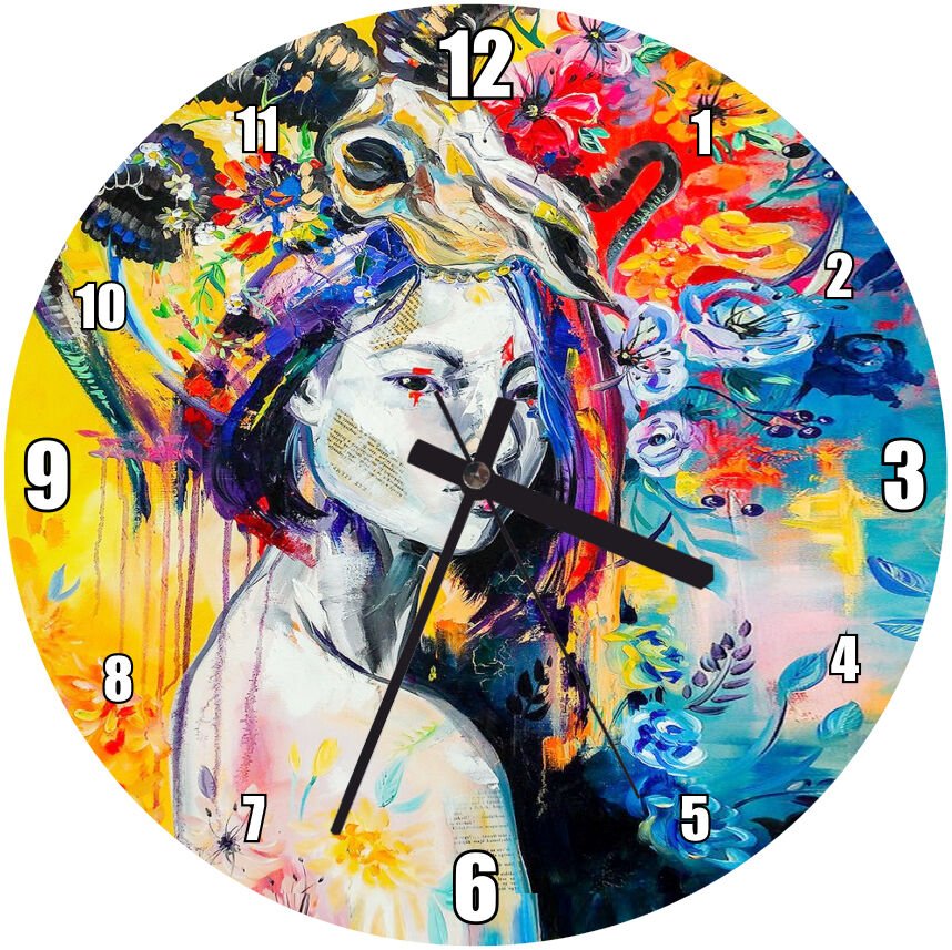 Zodyak Koç Burcu Soyut Resim Mdf Ahşap Duvar Saati 50 cm Çap