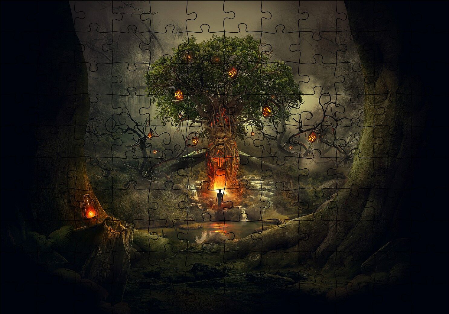 Korkunç Ağaç ve Yalnız Adam Puzzle Yapboz MDF Ahşap 120 Parça 24 cm X 34 cm