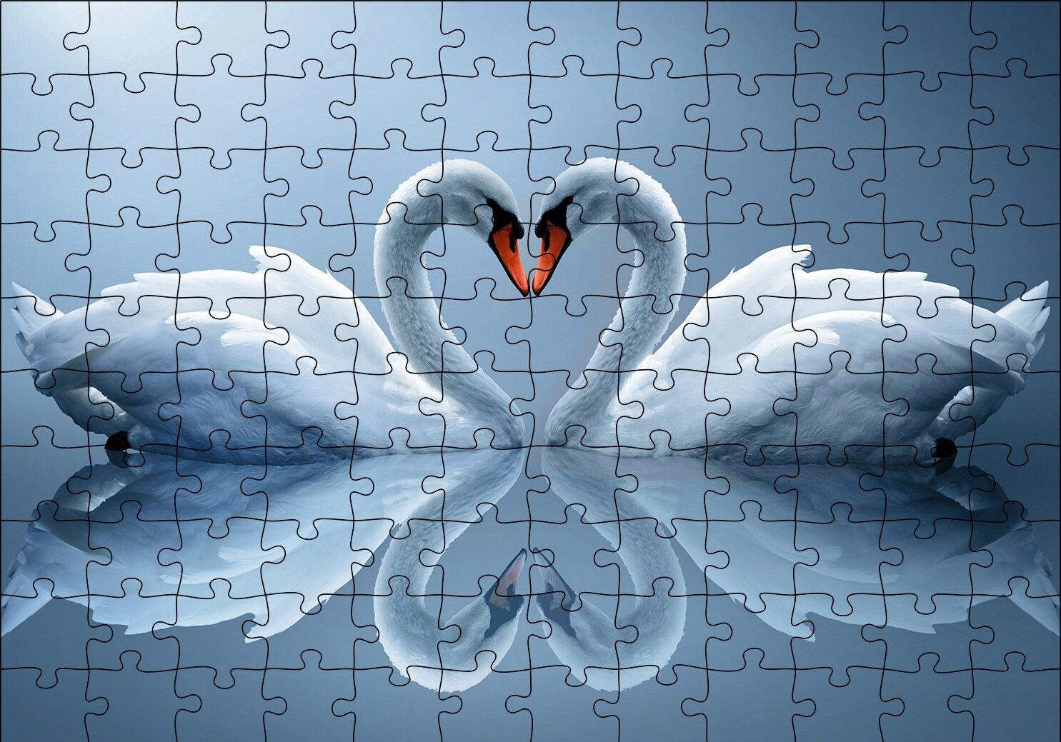 Gölde Kuğu Çifti Puzzle Yapboz MDF Ahşap 120 Parça 24 cm X 34 cm