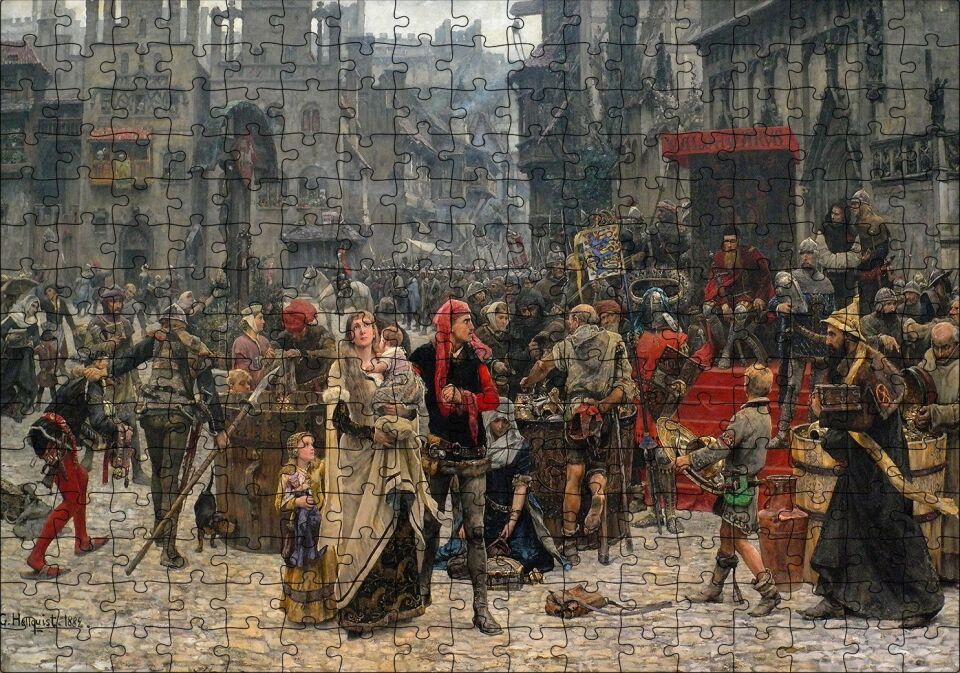 Carl Gustaf Hellqvist Ortaçağ Resmi Pazar Yeri Puzzle Yapboz MDF Ahşap 255 Parça 34 cm X 49 cm
