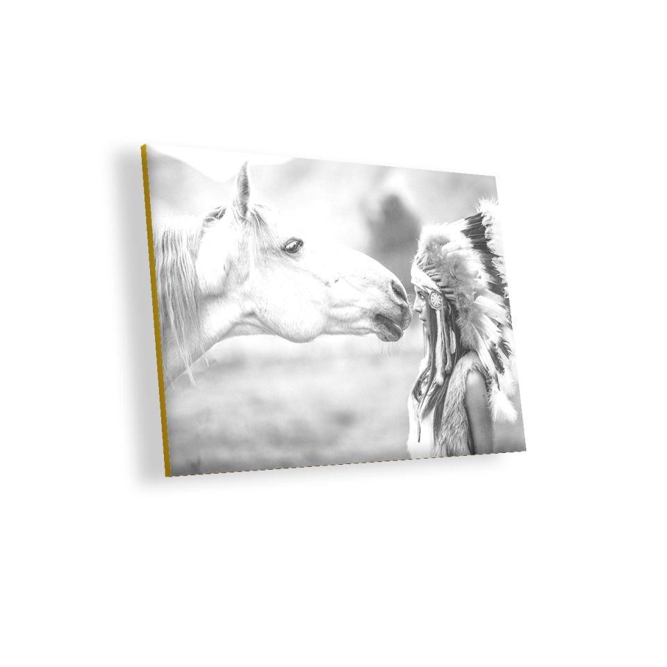 At ve Kızılderili MDF Akşap Duvar Tablo 35x50 cm