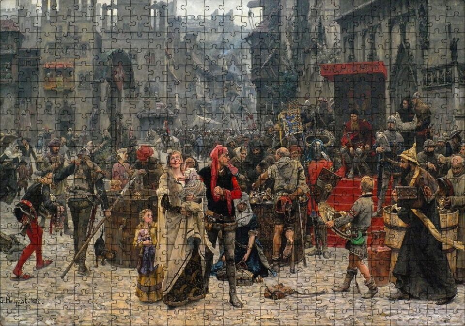 Carl Gustaf Hellqvist Ortaçağ Resmi Pazar Yeri Puzzle Yapboz MDF Ahşap 500 Parça 49 cm X 68 cm