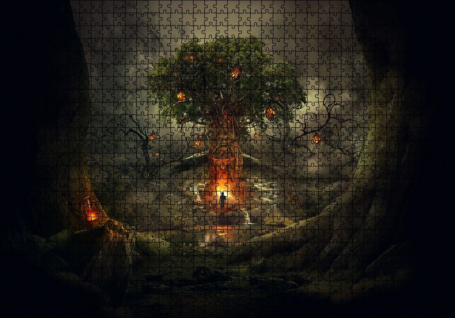 Korkunç Ağaç ve Yalnız Adam Puzzle Yapboz MDF Ahşap 1000 Parça 49 cm X 68 cm