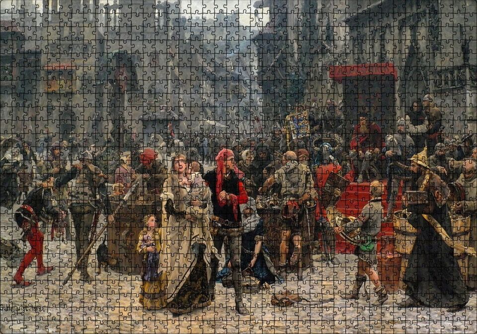 Carl Gustaf Hellqvist Ortaçağ Resmi Pazar Yeri Puzzle Yapboz MDF Ahşap 1000 Parça 49 cm X 68 cm