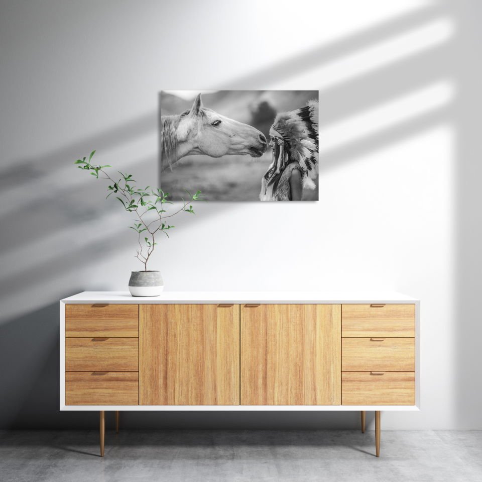 At ve Kızılderili MDF Akşap Duvar Tablo 50x70 cm