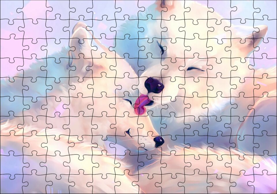 Birbirini Temizleyen Beyaz Kurtlar Çizim Puzzle Yapboz MDF Ahşap