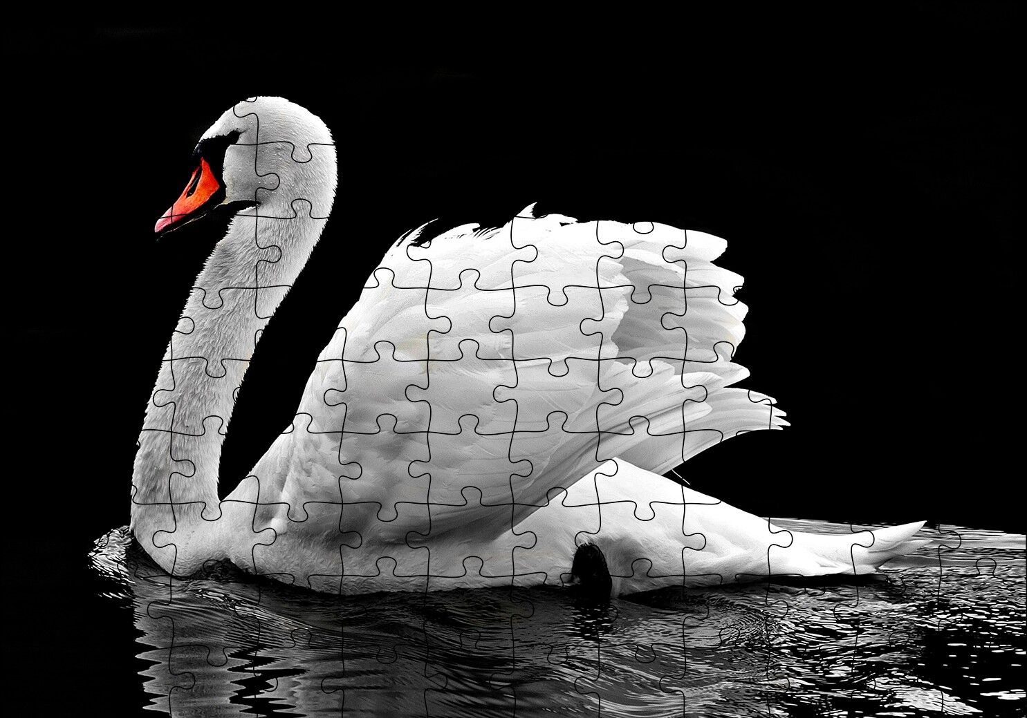 Göldeki Beyaz Kuğu Monochrome Puzzle Yapboz MDF Ahşap 120 Parça 24 cm X 34 cm