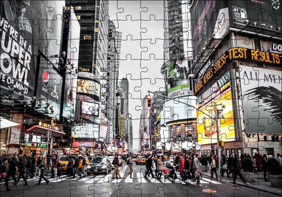 Büyükşehir Karmaşası ve İnsanlar Puzzle Yapboz MDF Ahşap 120 Parça 24 cm X 34 cm